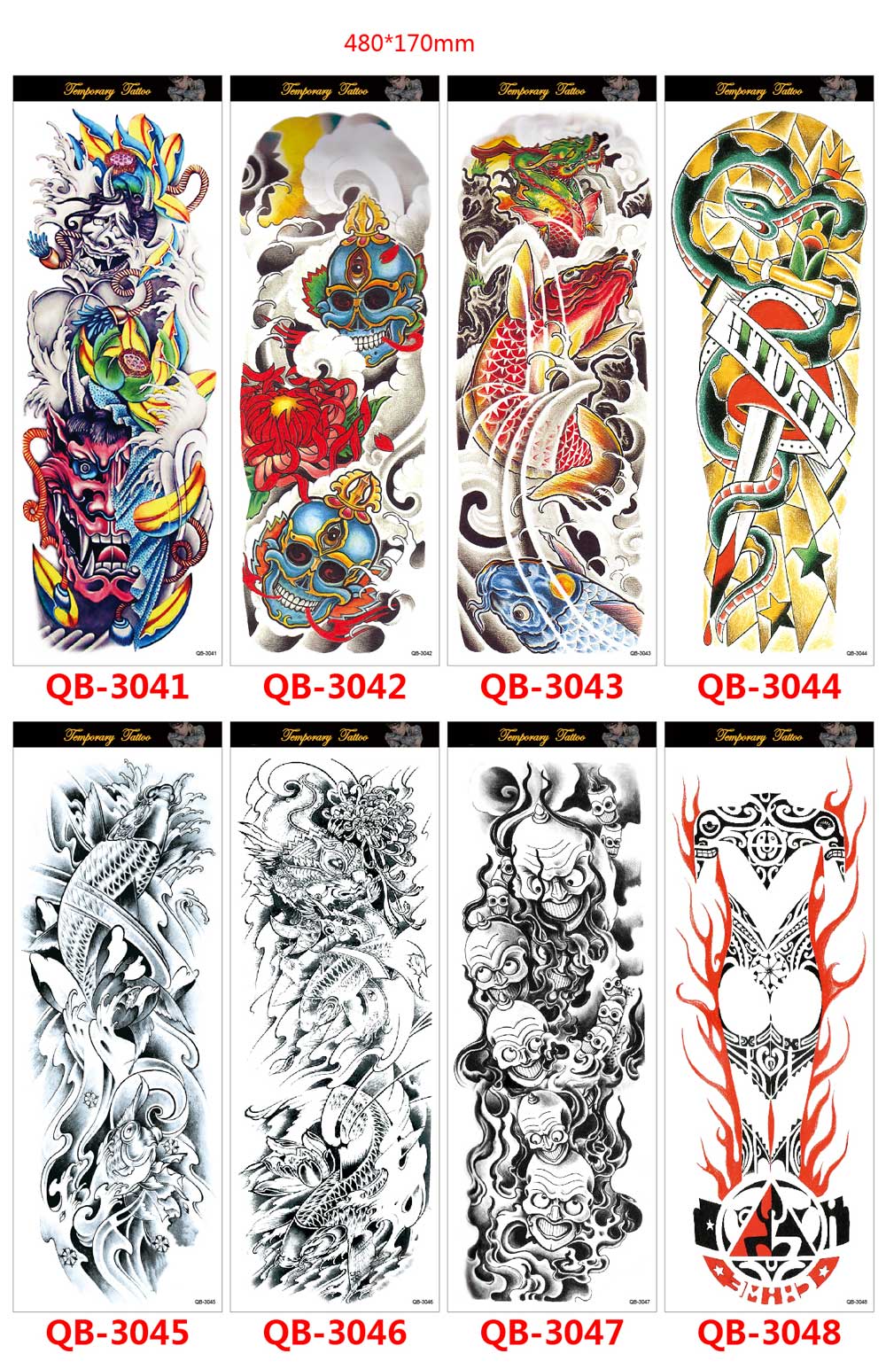 4 Sheet Full Arm Tattoo Stickers Fashion Waterproof Cleanable