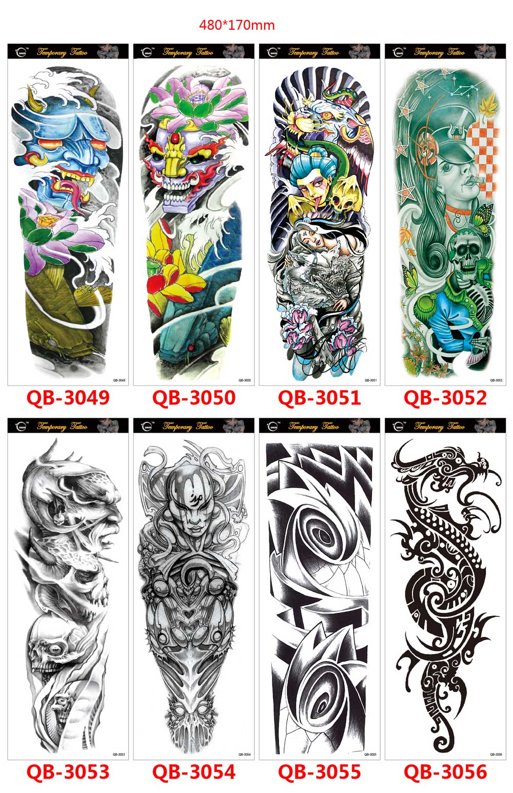 4 Sheet Full Arm Tattoo Stickers Fashion Waterproof Cleanable