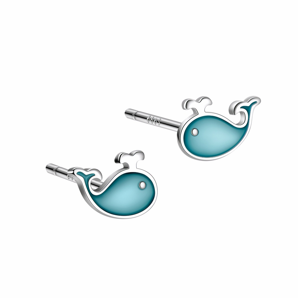 2025 Ocean Play S999 Silver Whale Studs Earrings