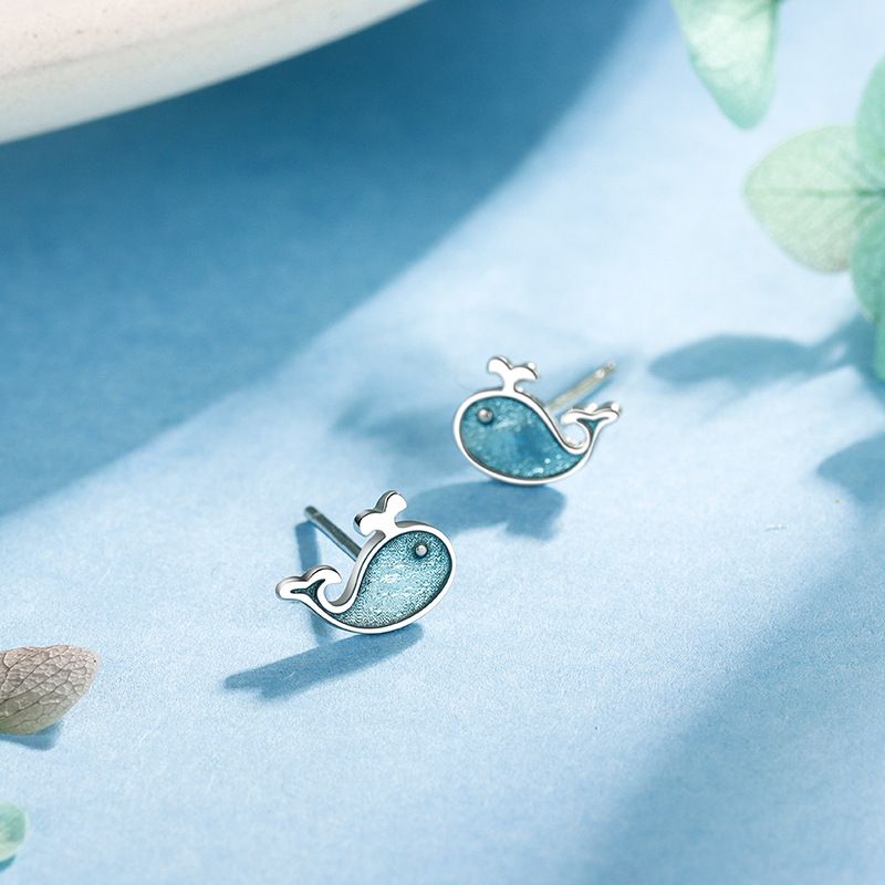 2025 Ocean Play S999 Silver Whale Studs Earrings