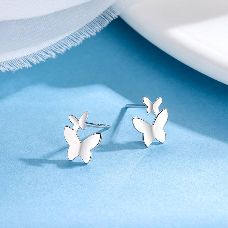 S999 Silver Butterfly stud Earrings Hypoallergenic Ear Jewelry