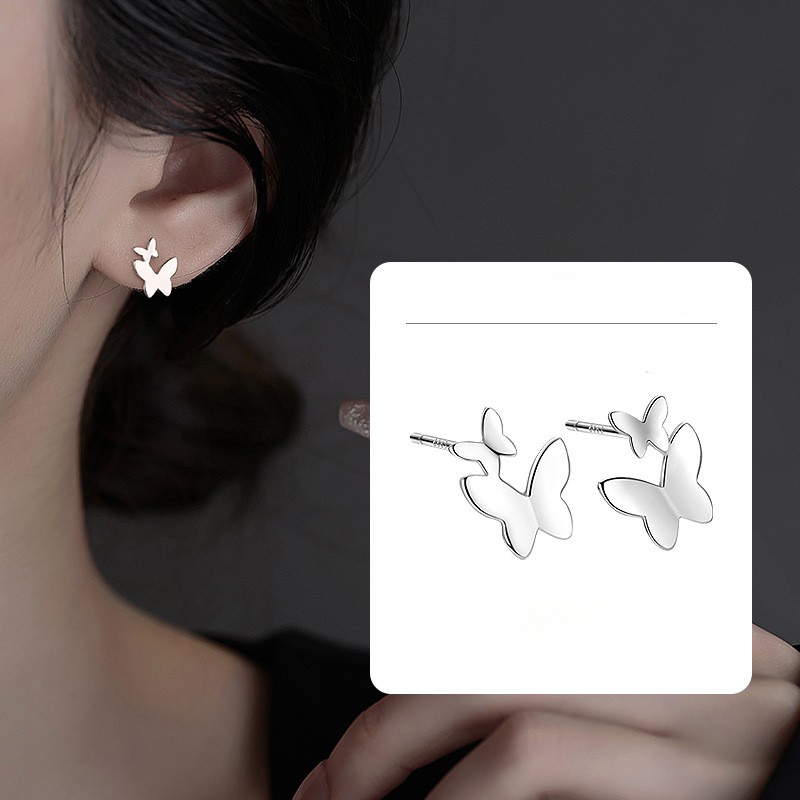 S999 Silver Butterfly stud Earrings Hypoallergenic Ear Jewelry