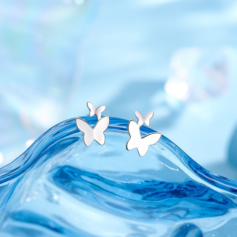 S999 Silver Butterfly stud Earrings Hypoallergenic Ear Jewelry