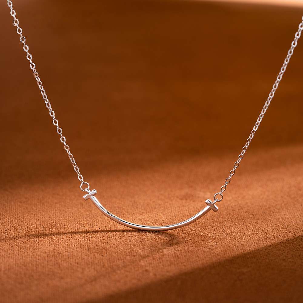 Smiley Face Arc Necklace for Women - S925 Minimalist Pendant