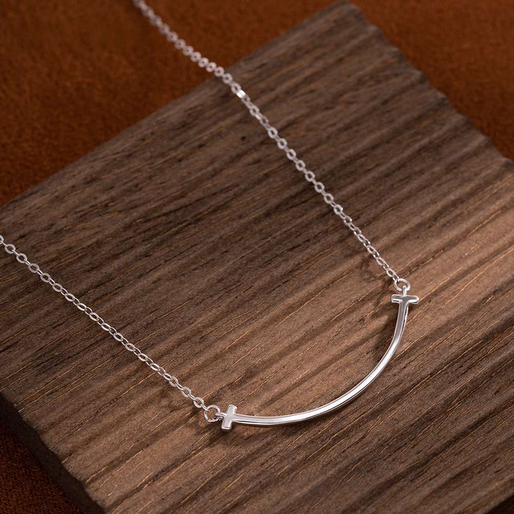 Smiley Face Arc Necklace for Women - S925 Minimalist Pendant