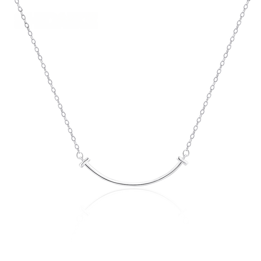 Smiley Face Arc Necklace for Women - S925 Minimalist Pendant
