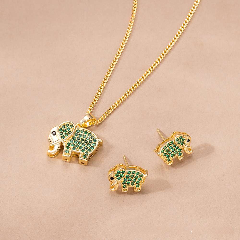 Cute Elephant Necklace and Earrings Set for Women Minimalist