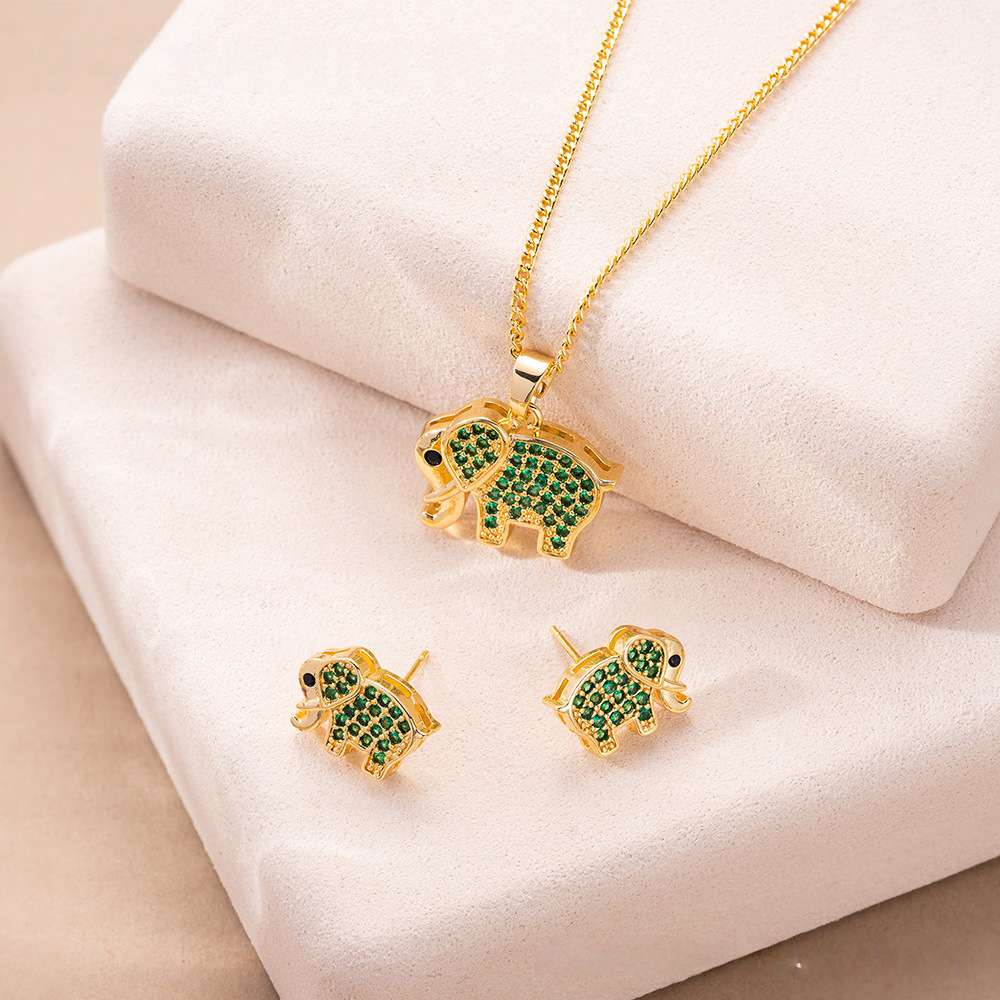 Cute Elephant Necklace and Earrings Set for Women Minimalist