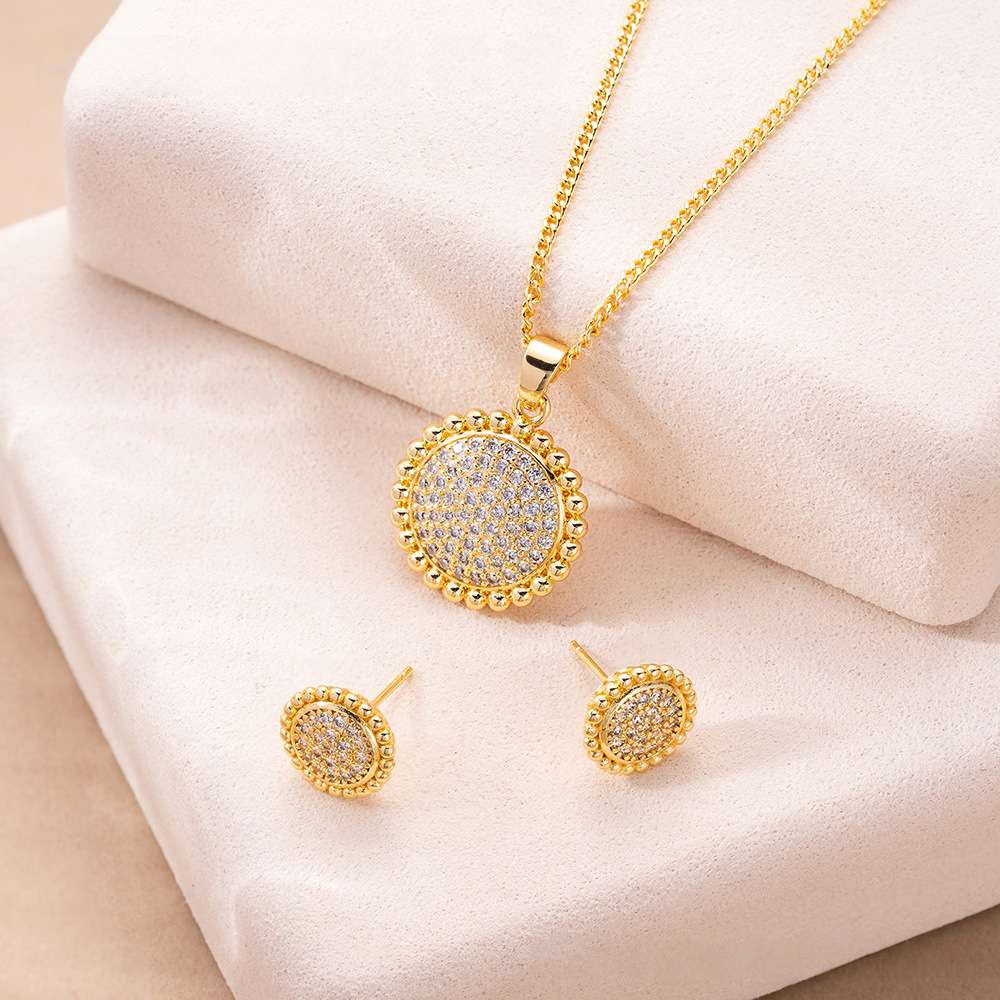 Round Brilliant Necklace & Earring Set Alloy Cubic Zirconia