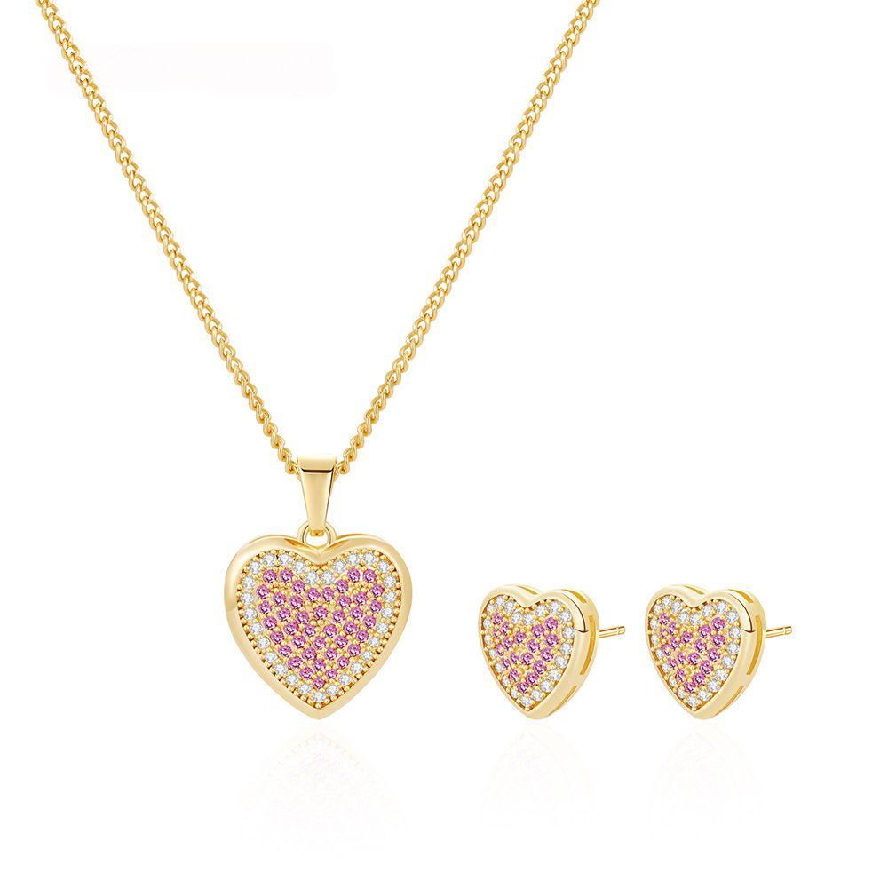 Pavé Cubic Zirconia Heart Necklace & Earrings Set for Women