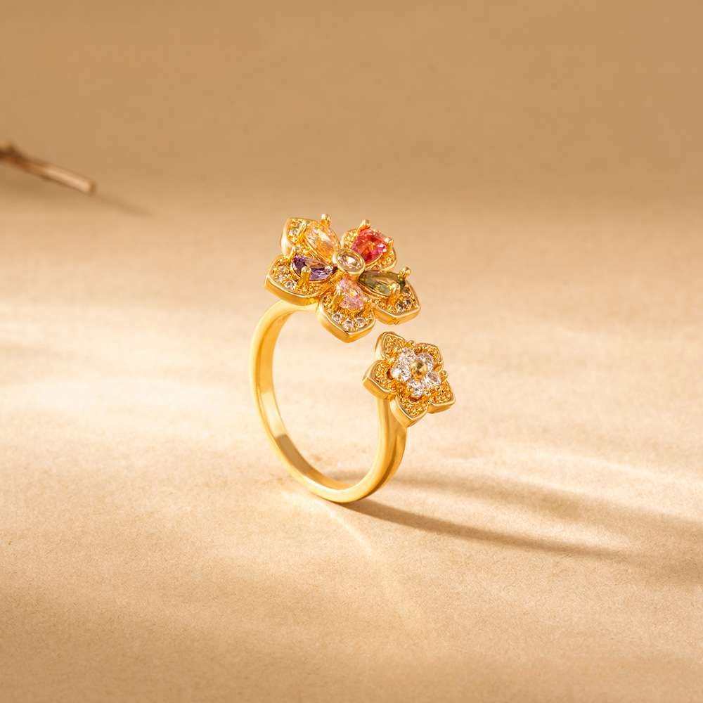 Rainbow Cubic Zirconia Stackable Ring Gold Plated Dainty Jewelry