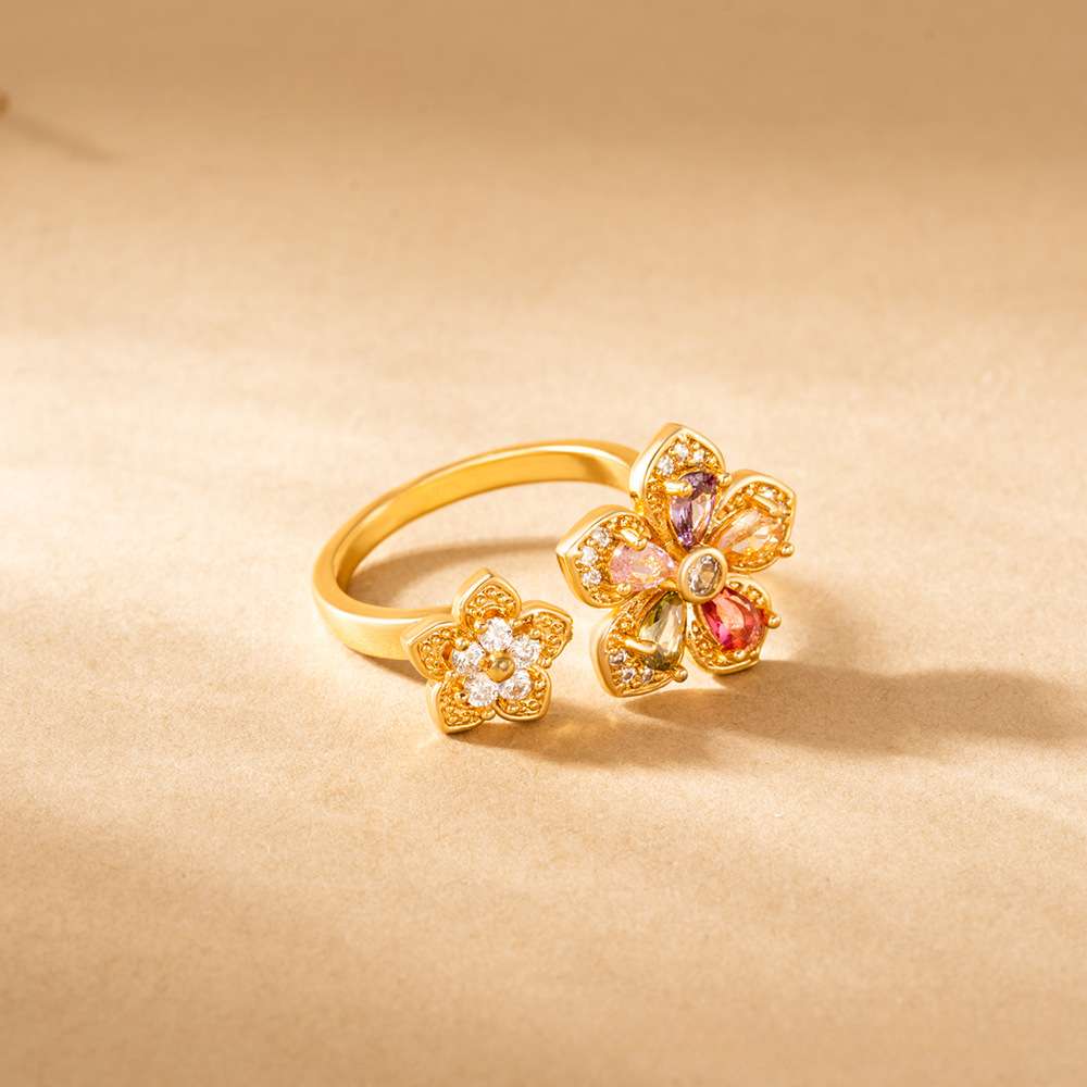 Rainbow Cubic Zirconia Stackable Ring Gold Plated Dainty Jewelry