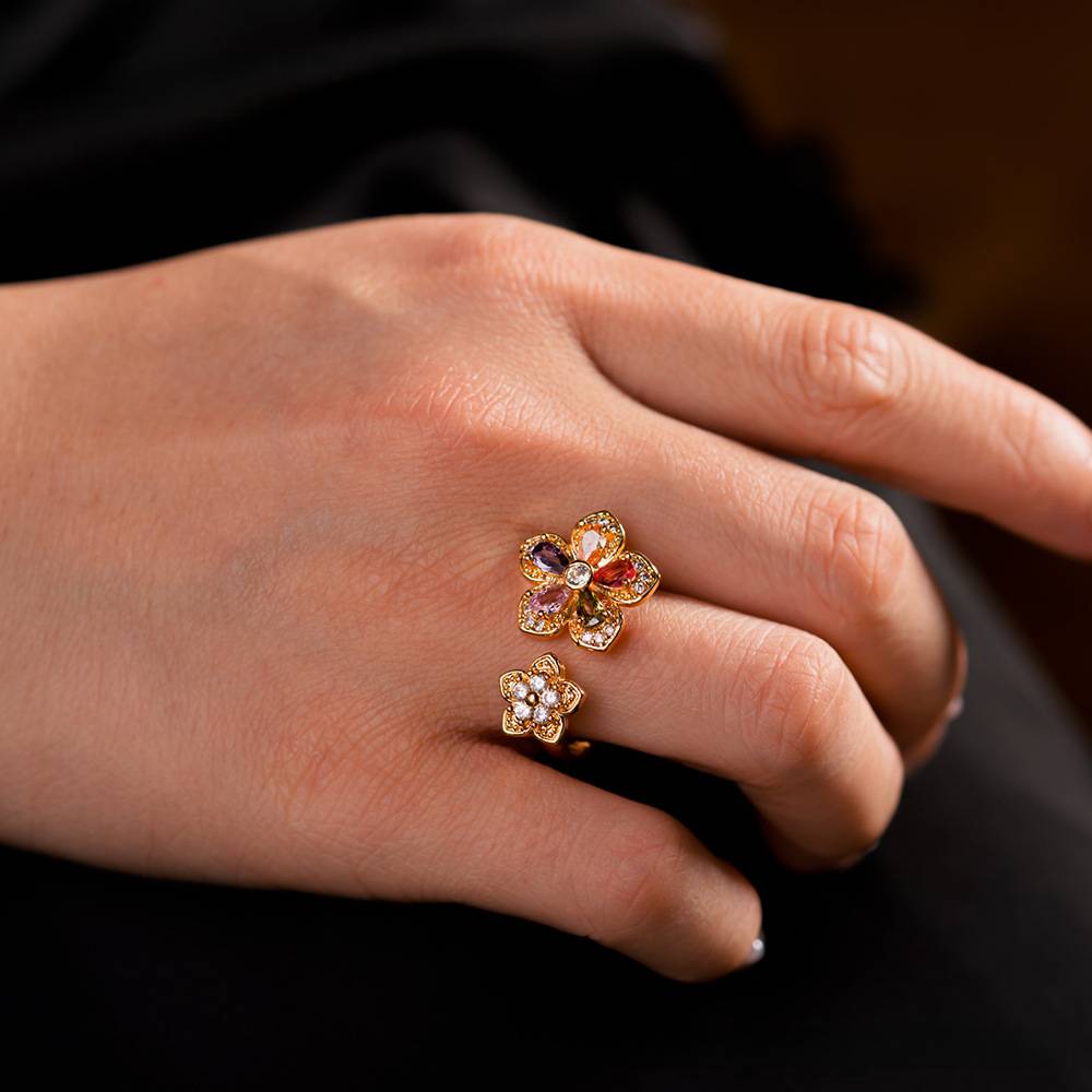 Rainbow Cubic Zirconia Stackable Ring Gold Plated Dainty Jewelry