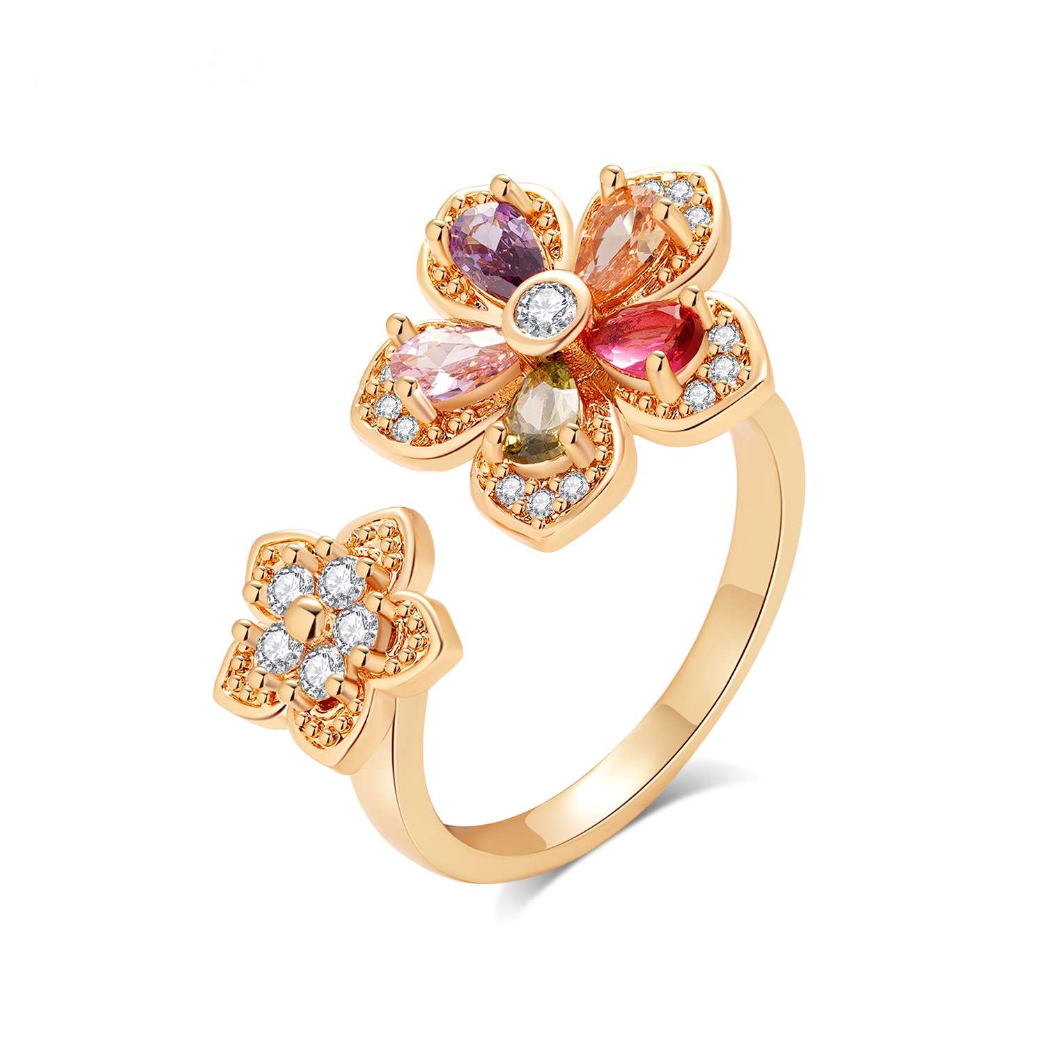 Rainbow Cubic Zirconia Stackable Ring Gold Plated Dainty Jewelry