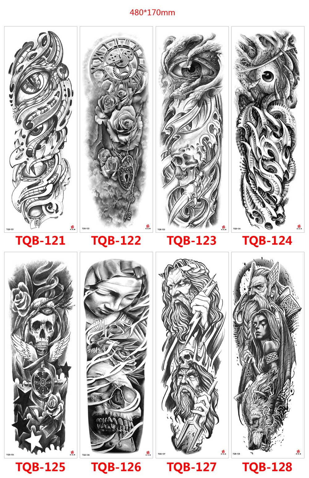 5 Sheet Full Arm Tattoo Stickers TQB Series 081-160