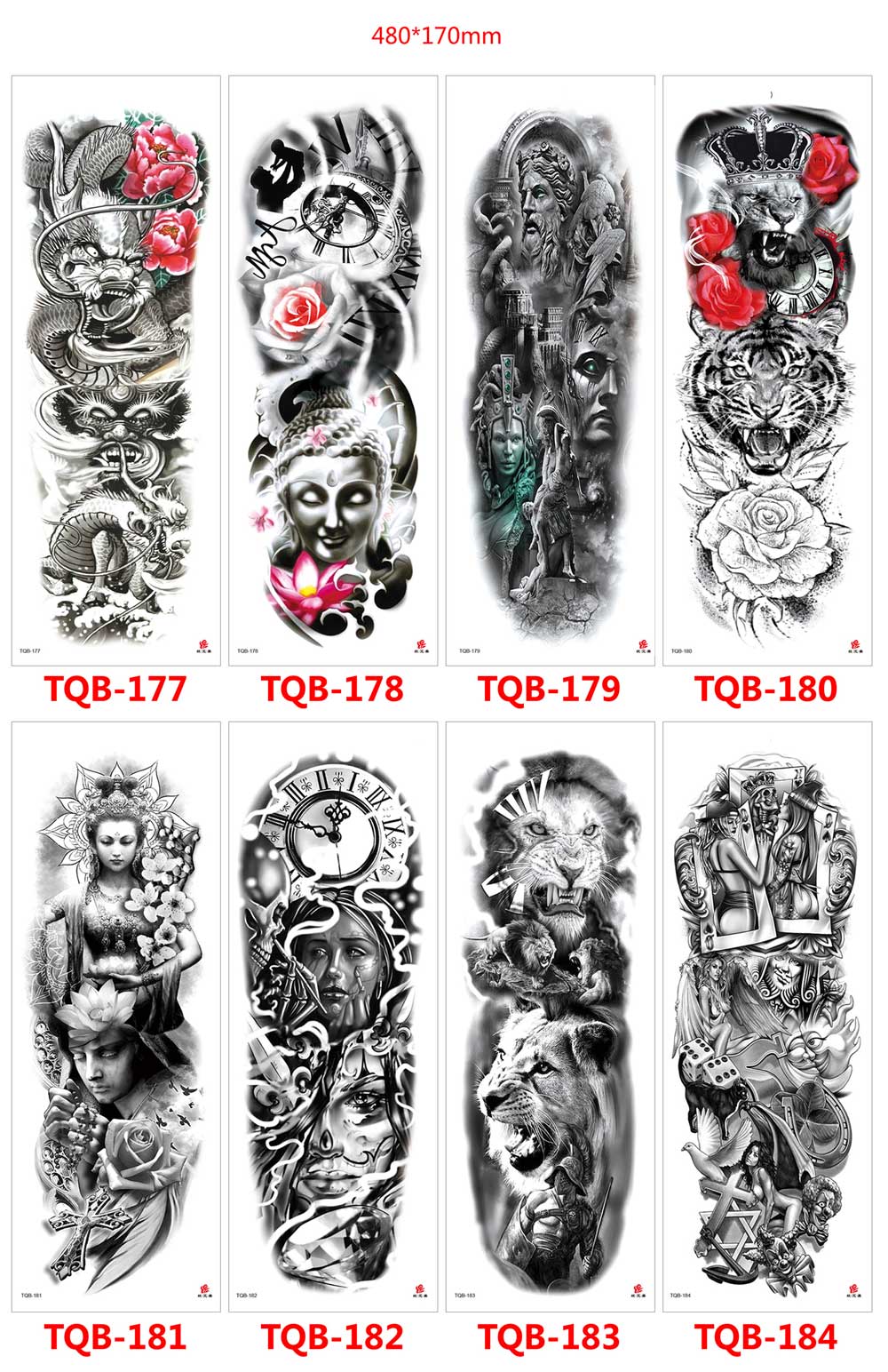 5 Sheet Full Arm Tattoo Stickers TQB Series 161-240