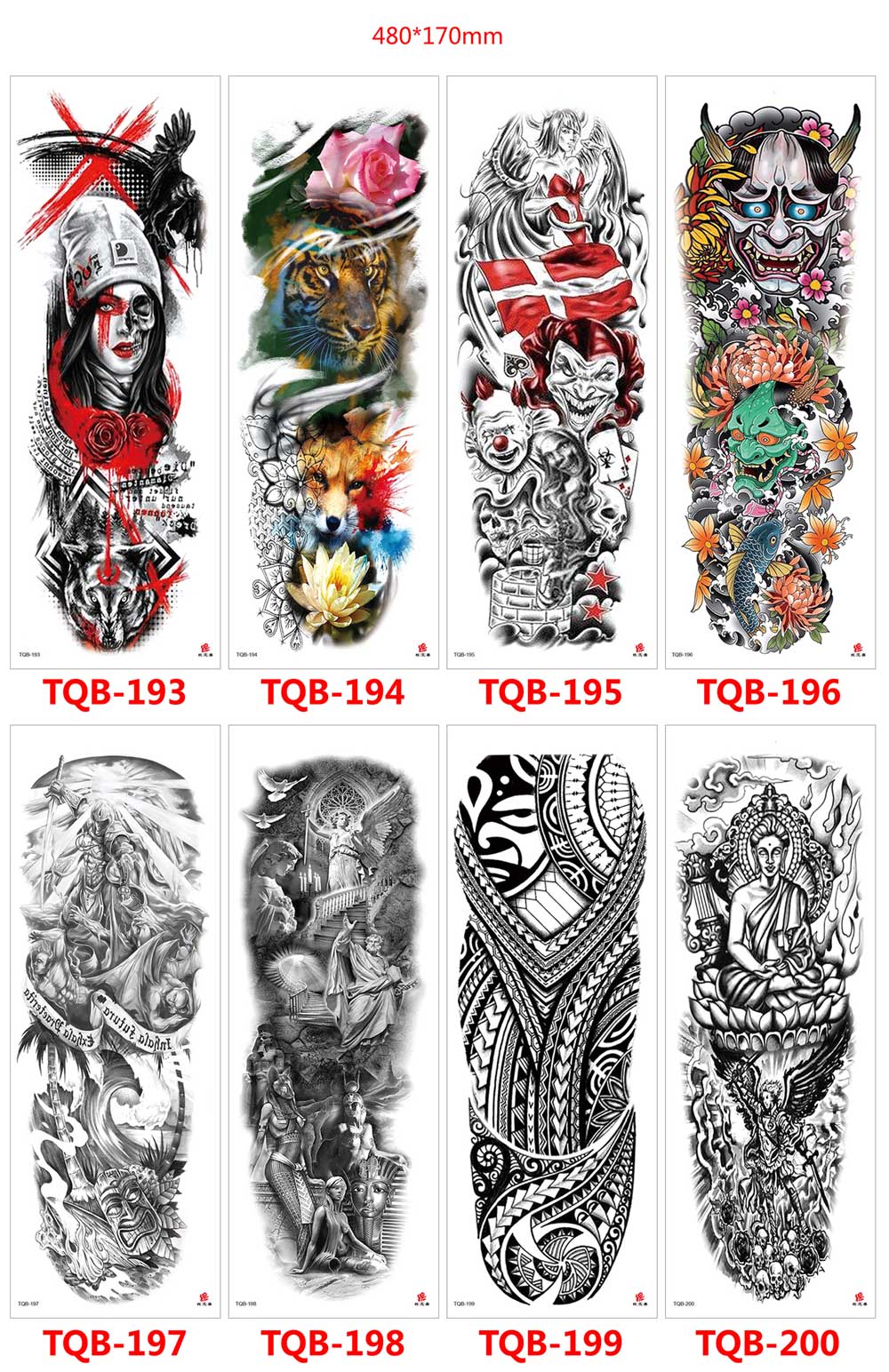 5 Sheet Full Arm Tattoo Stickers TQB Series 161-240