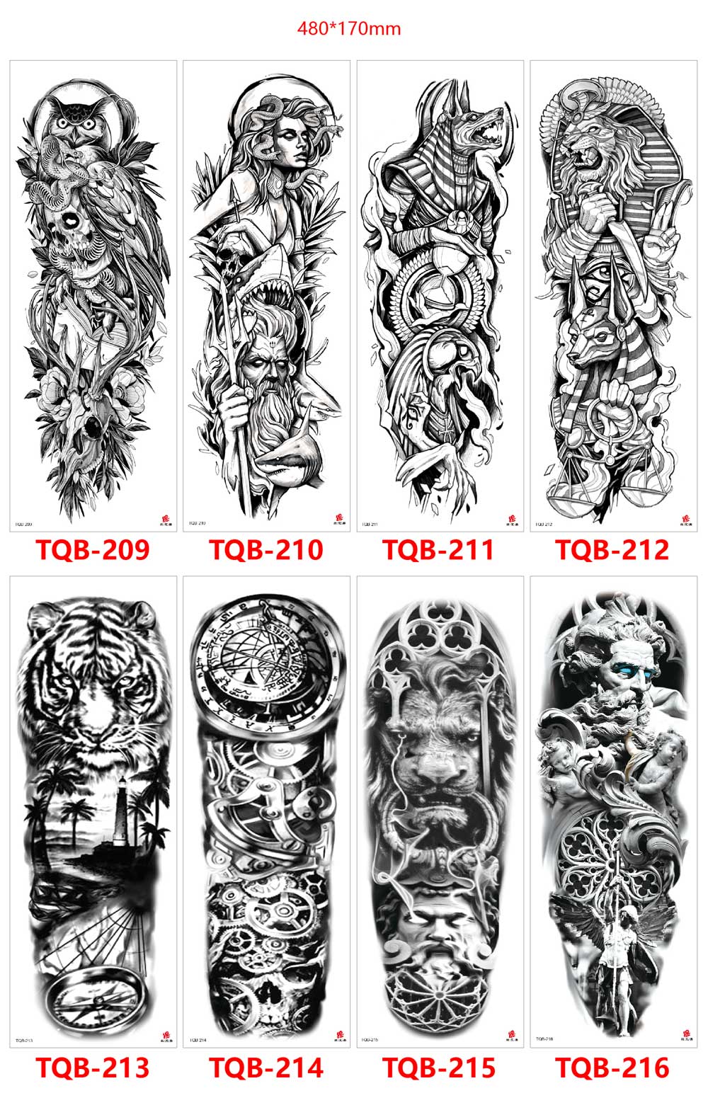 5 Sheet Full Arm Tattoo Stickers TQB Series 161-240