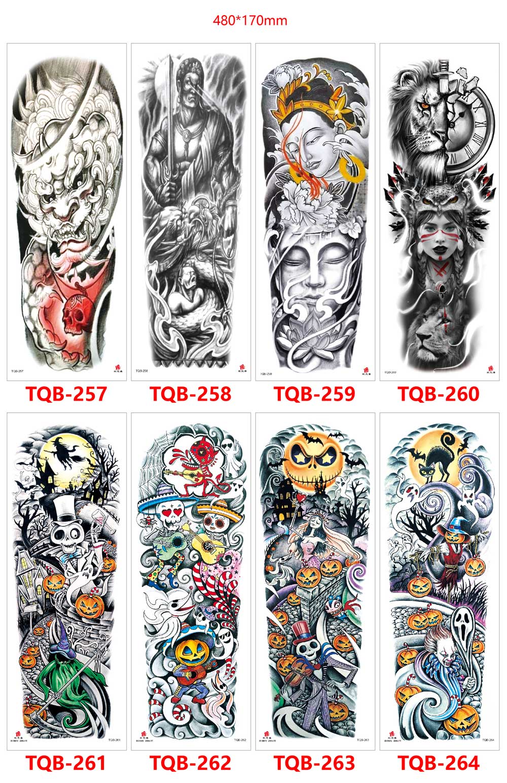 5 Sheet Full Arm Tattoo Stickers TQB Series 241-320