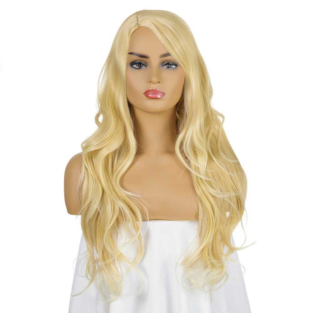 Blond Wigs with Bangs for Women Gold Long Straight Wigs