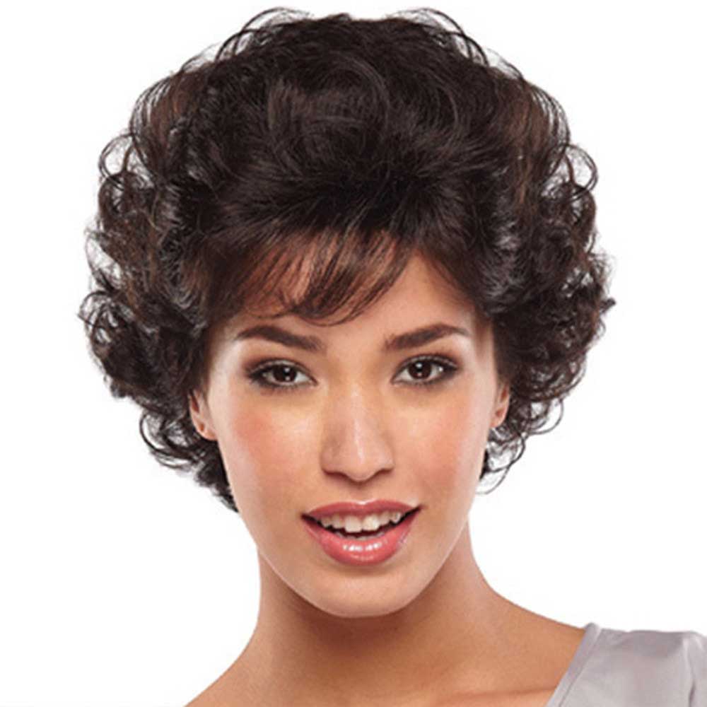 Dark Brown Short Curly Wavy Wig with Hair Bangs Fashion