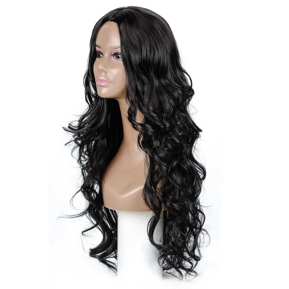 Long Wavy Black Middle Part Looking Natural Hair Wigs