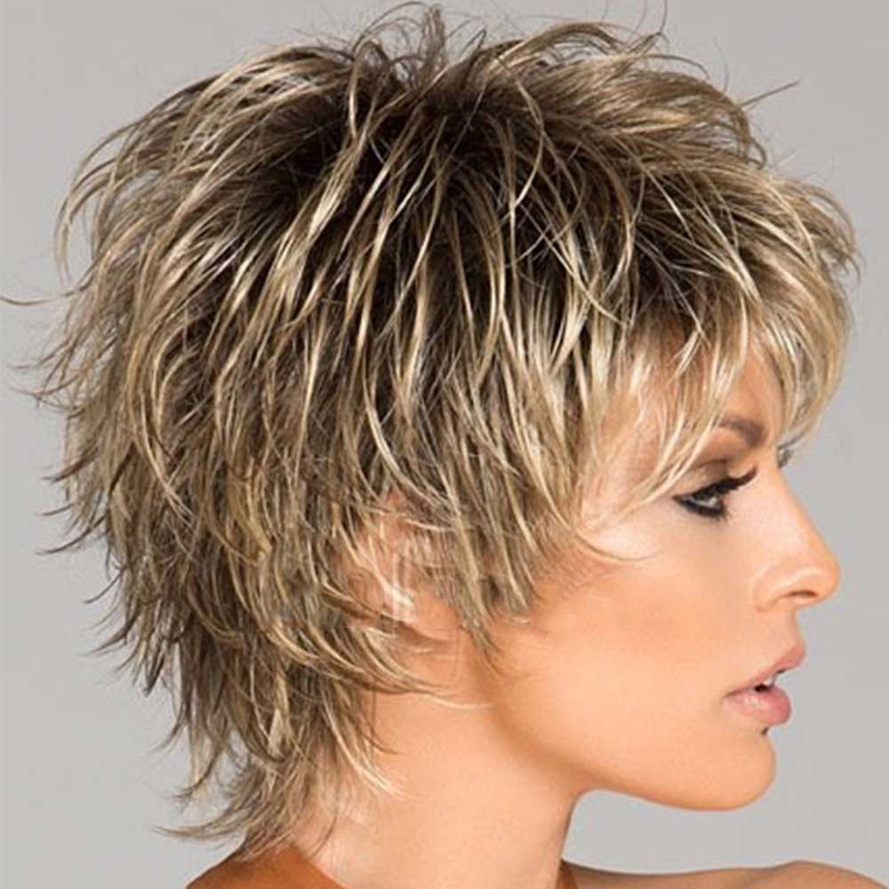Short Layered Pixie Wig Brown Ombre Blonde Synthetic Wigs