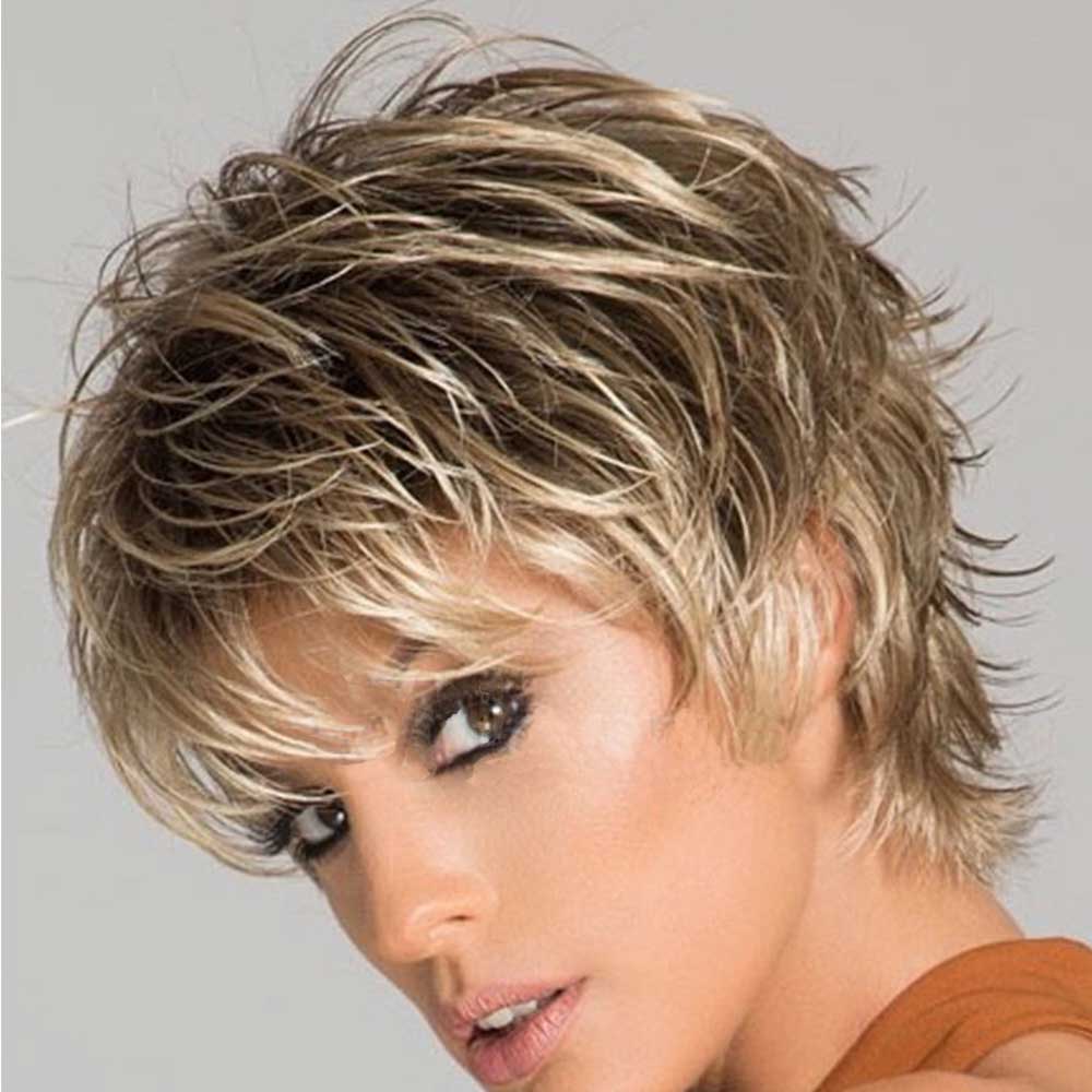 Short Layered Pixie Wig Brown Ombre Blonde Synthetic Wigs