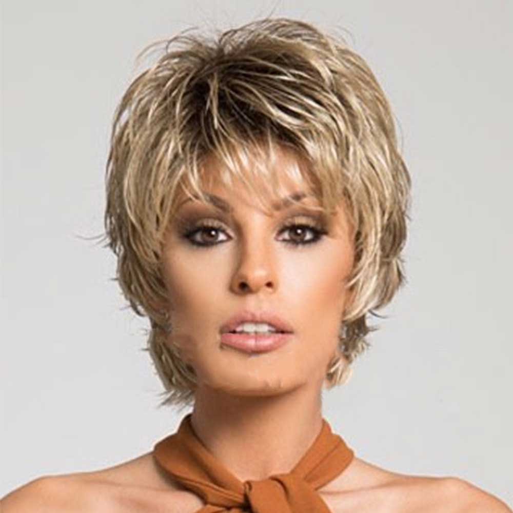 Short Layered Pixie Wig Brown Ombre Blonde Synthetic Wigs