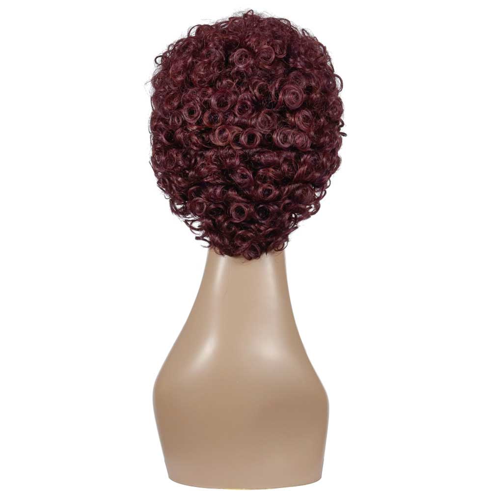 Burgundy Color Short Curly Bob Wig Density Afro Kinky Fluffy Wig