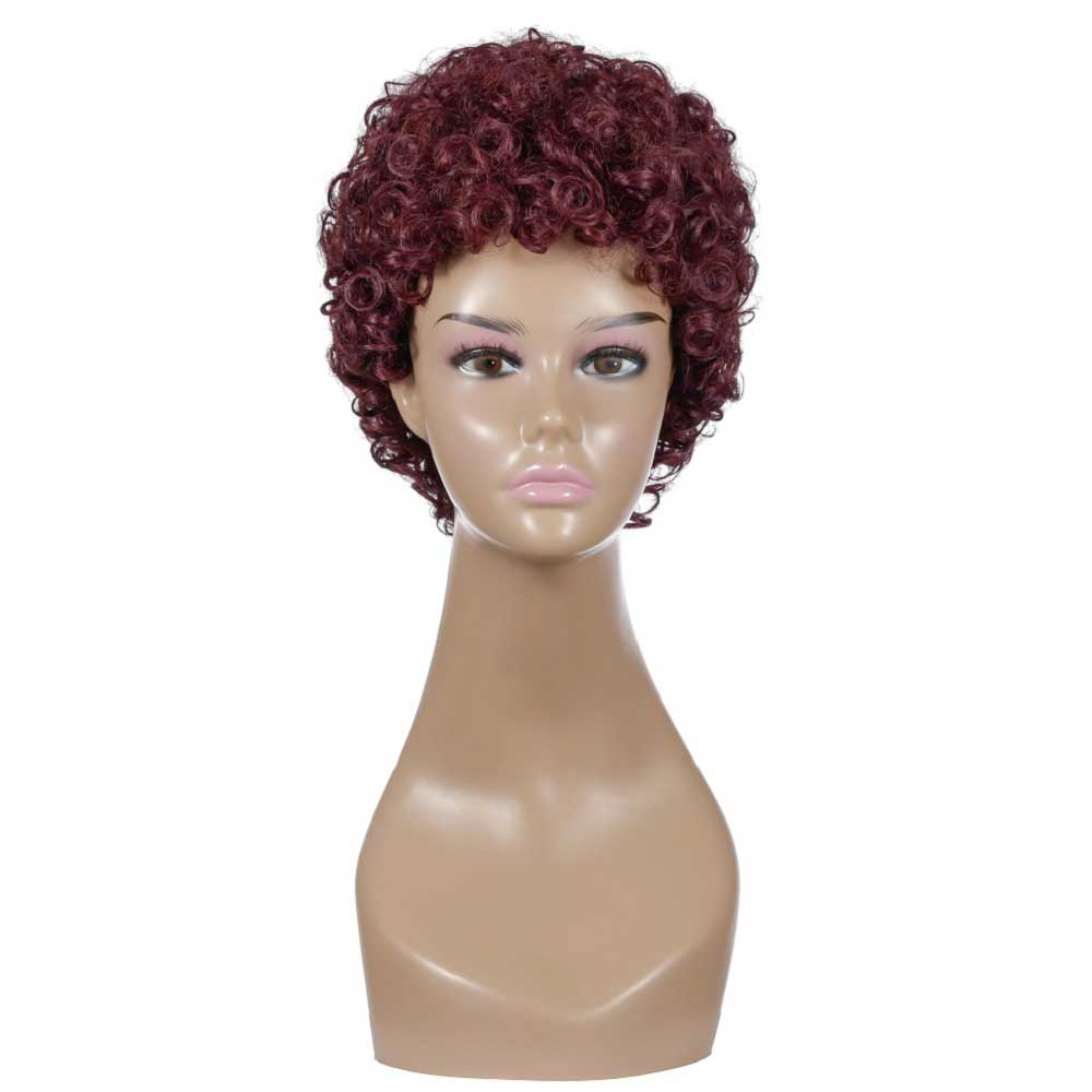 Burgundy Color Short Curly Bob Wig Density Afro Kinky Fluffy Wig