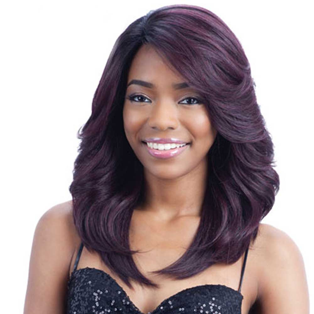 Ombre Black Purple Medium Long Curly Wavy Natural Looking Wigs