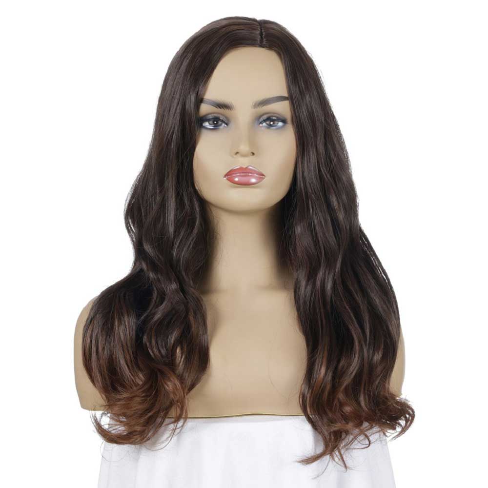 Long Black Brown Wavy Synthetic Wigs Heat Resistant