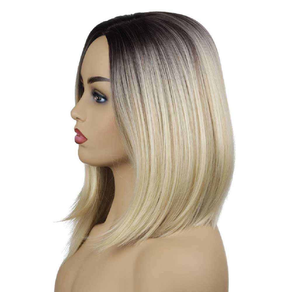 Shoulder Length Long Blonde with Black Roots Wigs for Girls Wig