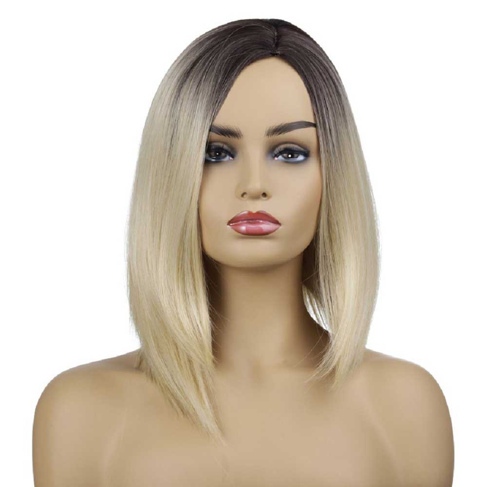 Shoulder Length Long Blonde with Black Roots Wigs for Girls Wig