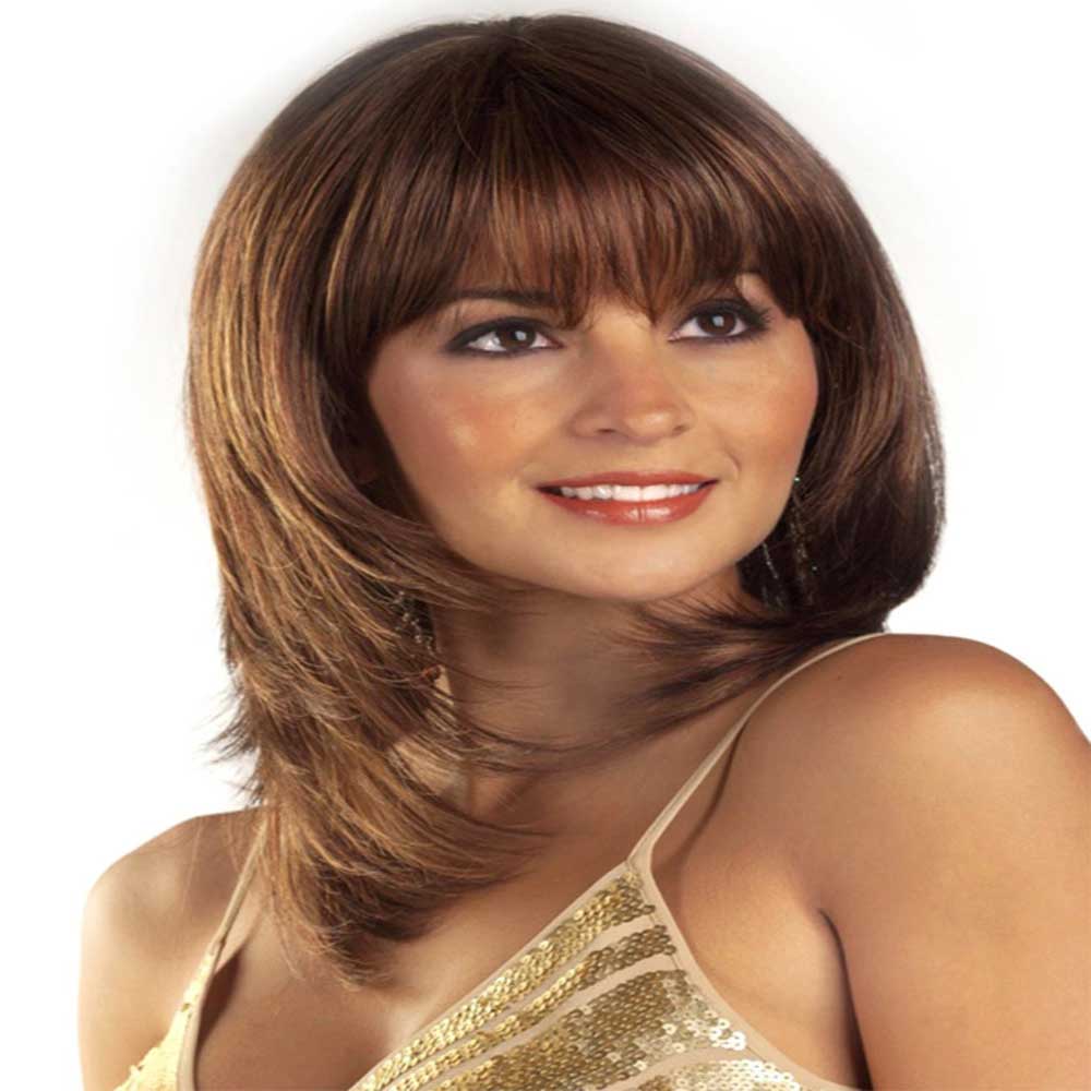 Dark Brown Shoulder-Length Layered Cute Wigs for Women