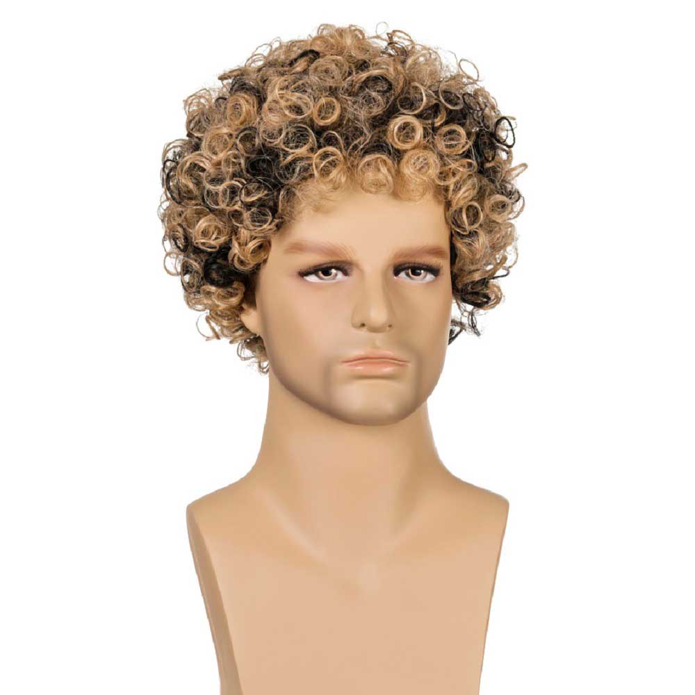 Mens Hair Wig Moustache Short Curly Halloween Wigs