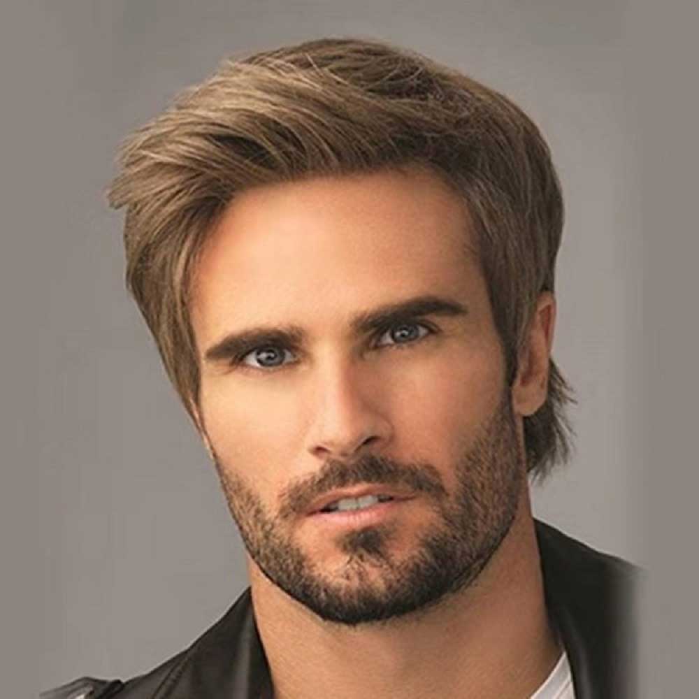 Men Wigs Brown Mix Short Layered Natural Looking Fluffy