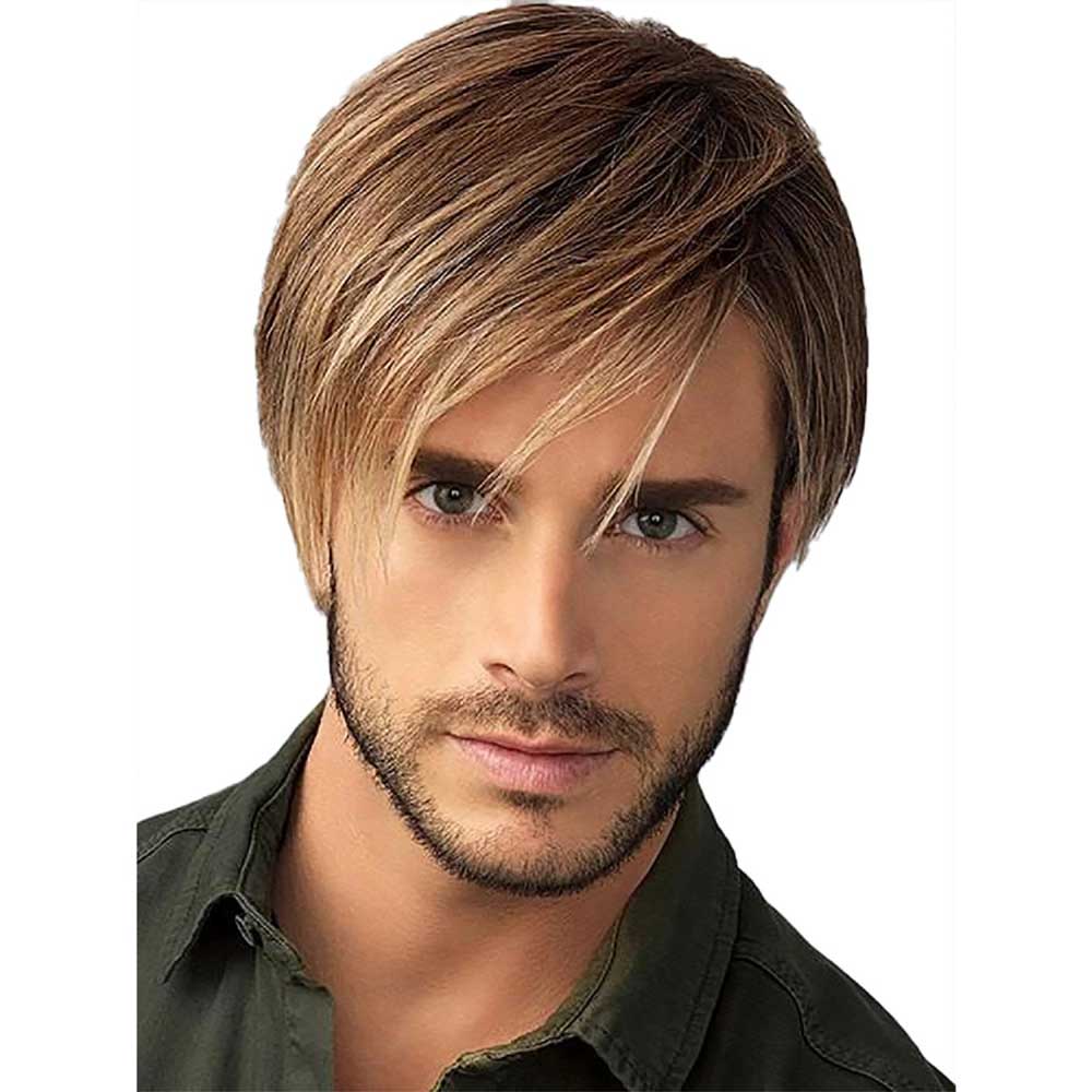 Ombre Blonde Brown Short Straight Layered Hair for Male Wigs