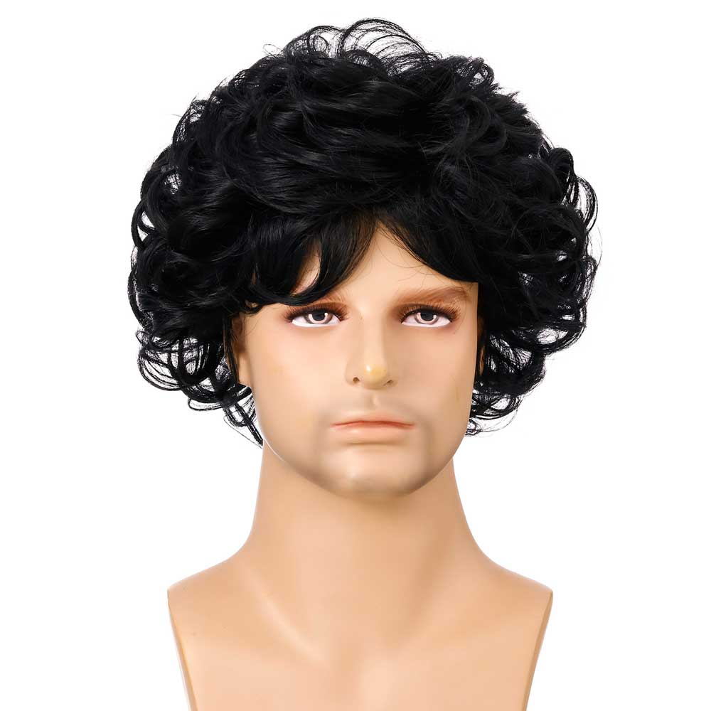 Men's Black Short Wavy Shaggy Style Layered Natural Wigs