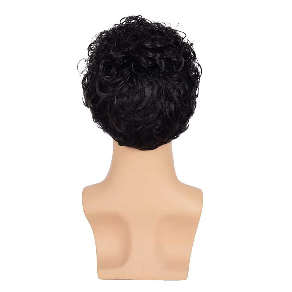 Short Curly Mens Black Wig Fluffy Synthetic Wig for Male Guy