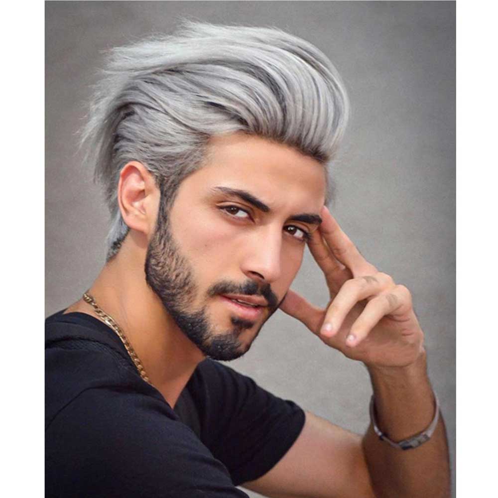 Silver Grey Wig Natural Layered Heat Resistant Hair for Male Guy