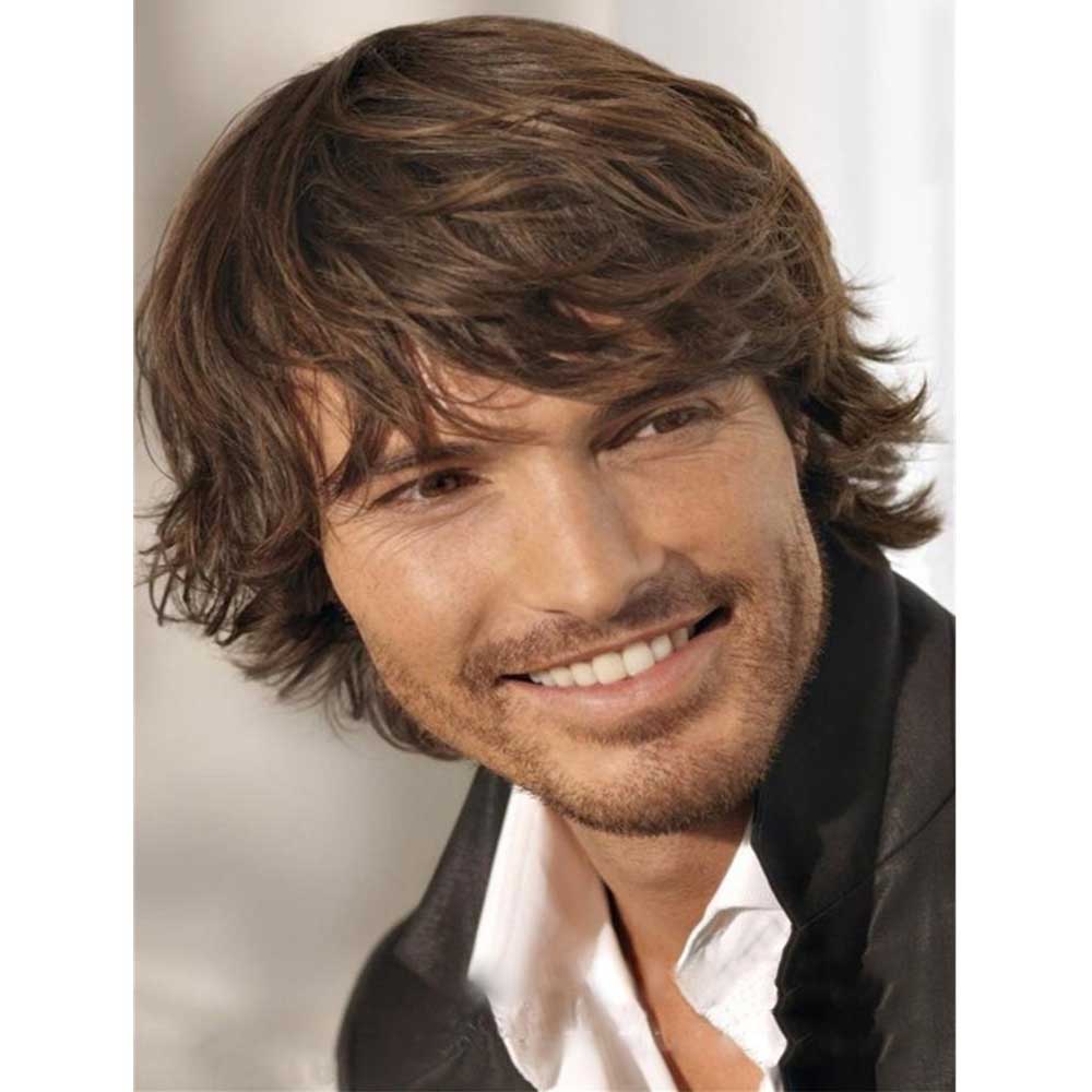 Handsome Brown Wig for Mens Fluffy Toupee for Daily Social