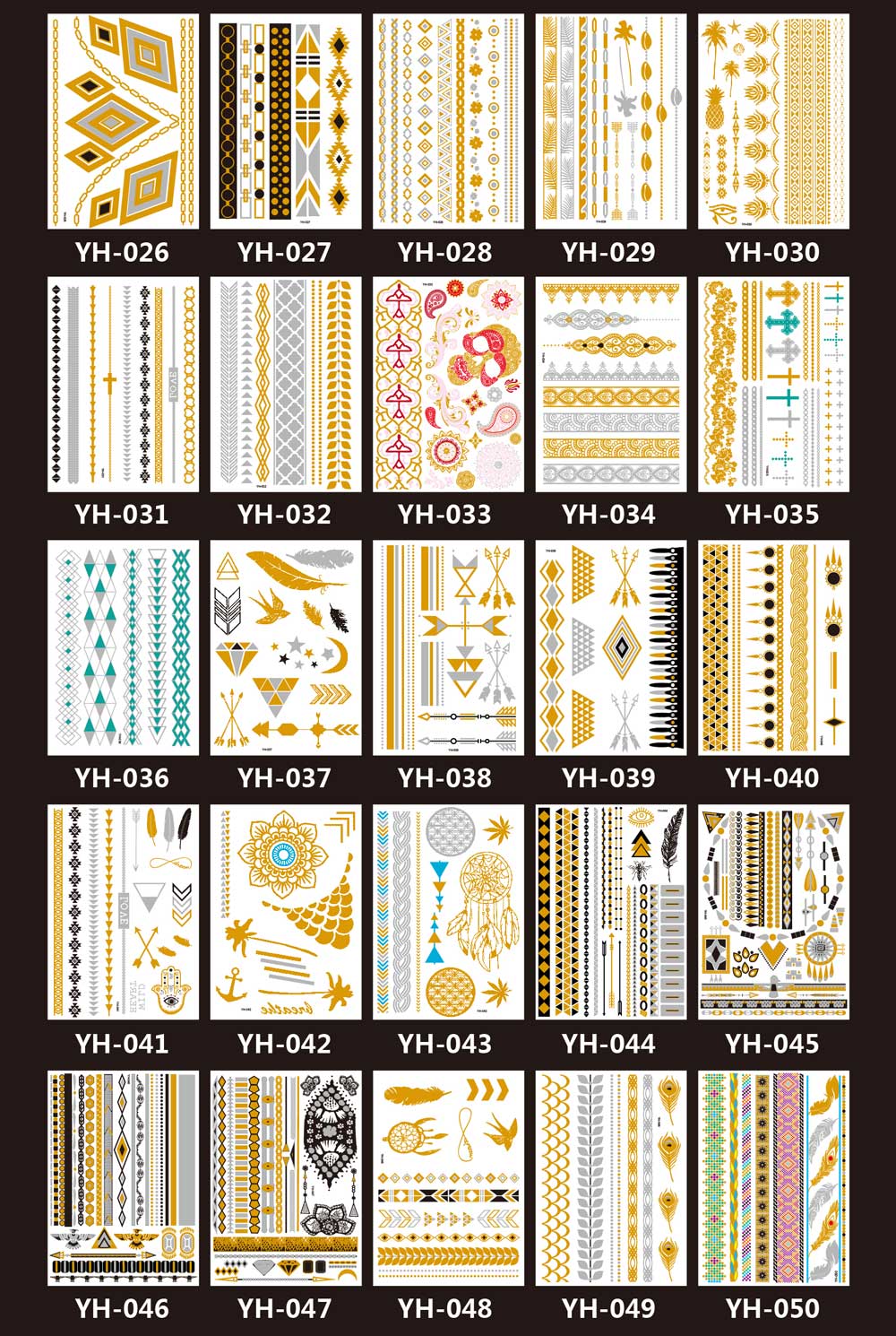 9 Sheet Metallic Jewelry Fake Temporary Tattoo Stickers