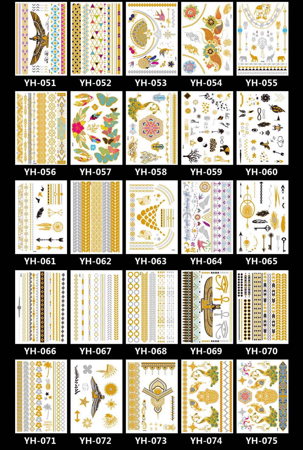 9 Sheet Metallic Jewelry Fake Temporary Tattoo Stickers