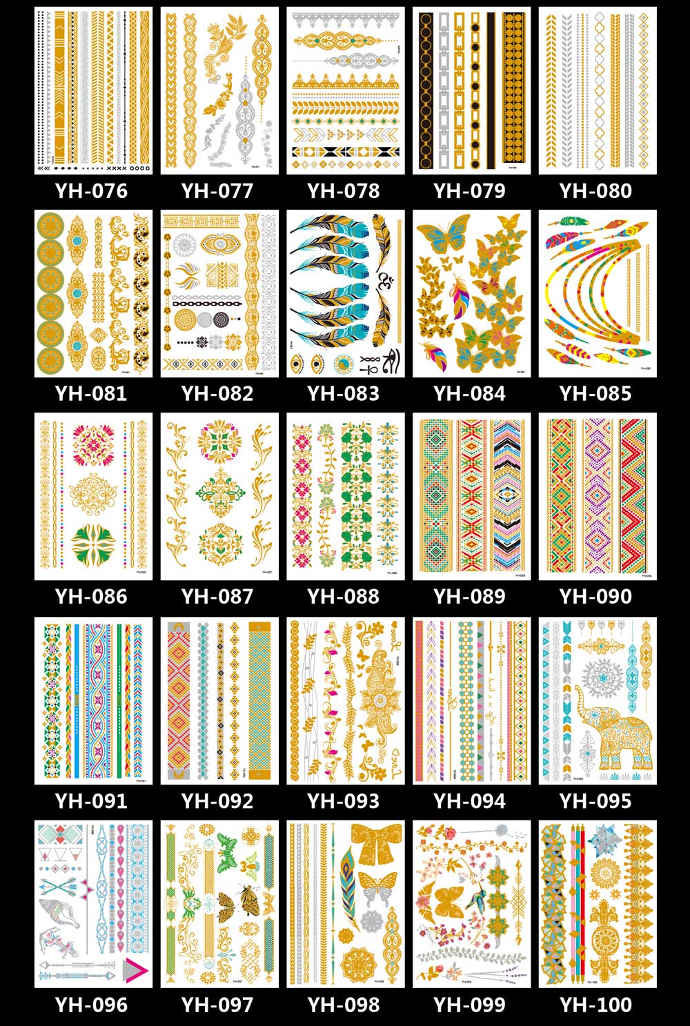 9 Sheet Metallic Jewelry Fake Temporary Tattoo Stickers