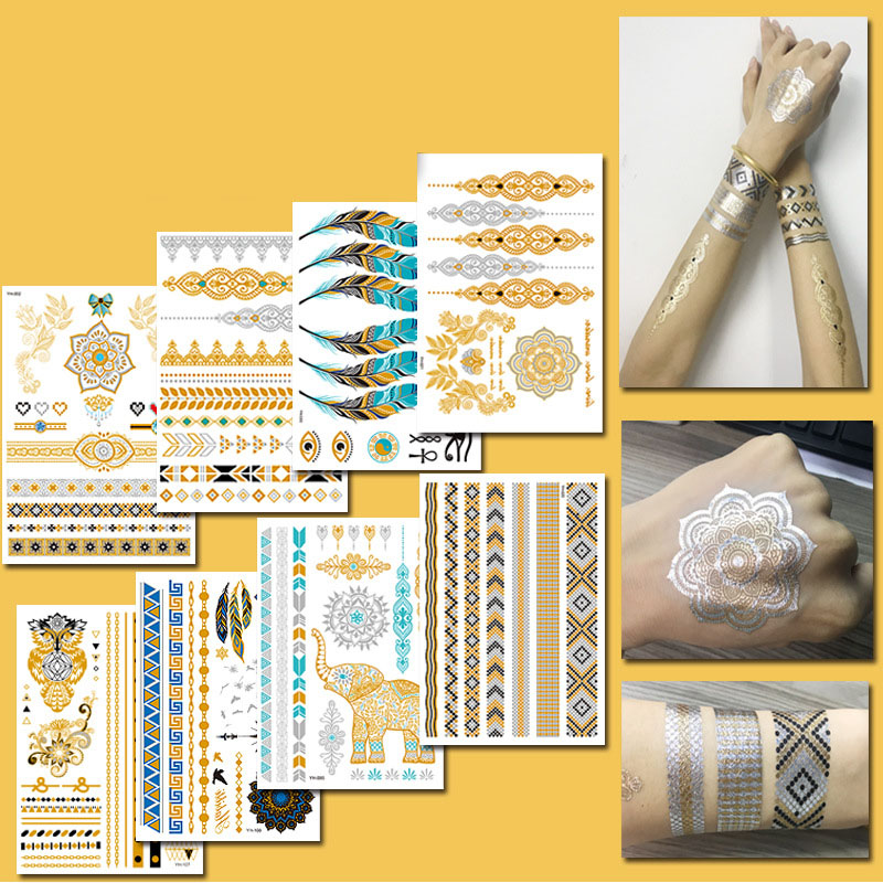 9 Sheet Metallic Jewelry Fake Temporary Tattoo Stickers