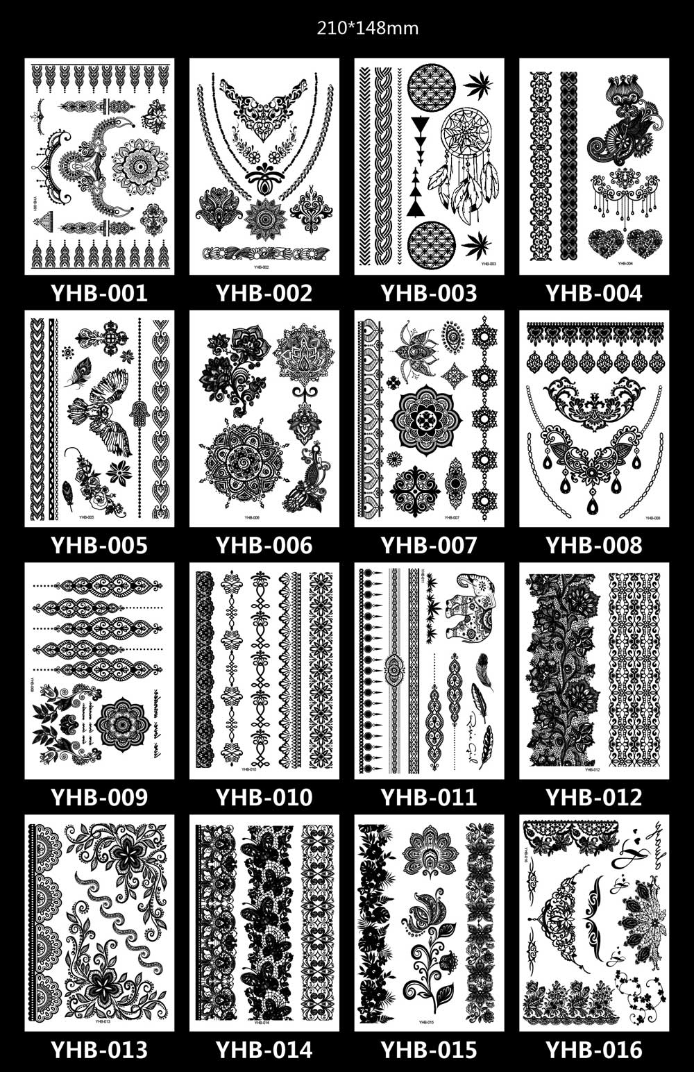 10 Sheet Sexy Black Lace Fake Tattoo Stickers For Girls Fashion