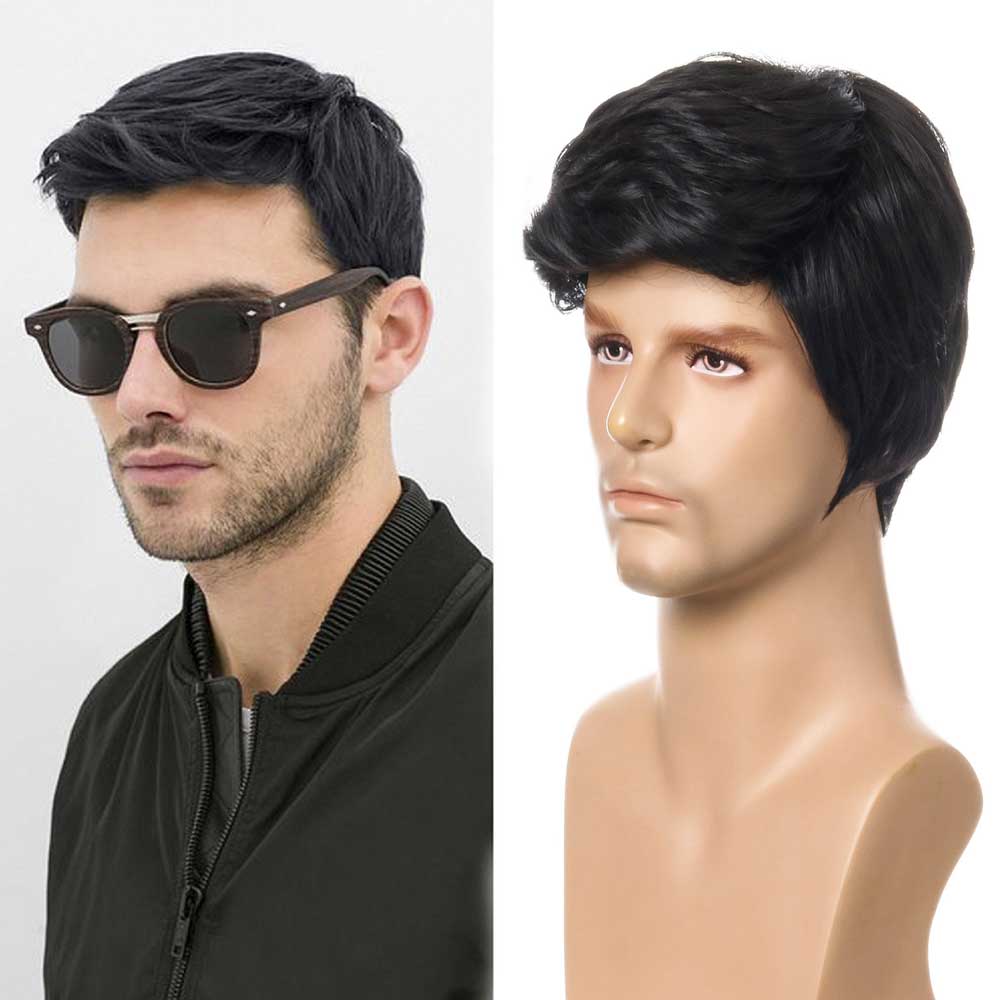 Men Short Brown Natural Wig Handsome Male Synthetic Wigs